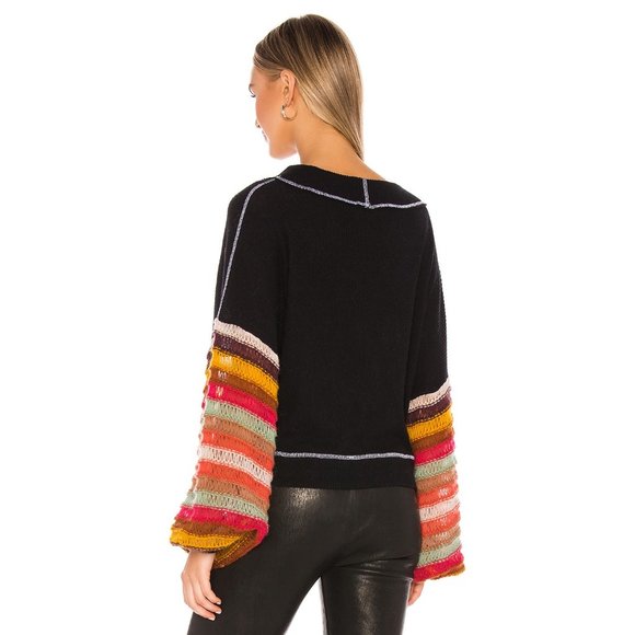 NWT Free People black balloon sleeve sweater top L - Picture 5 of 9
